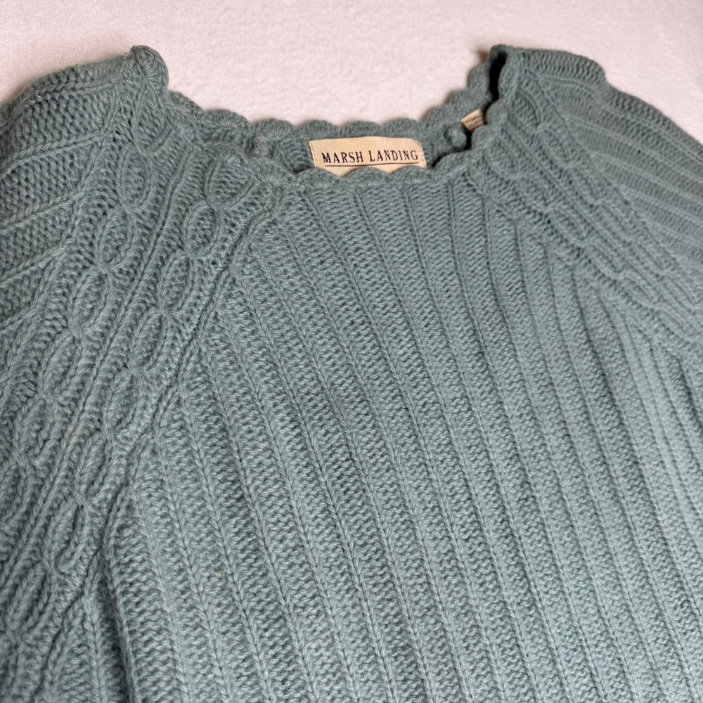Vintage Marsh Landing Sweater Womens Cable Knit Wool Scalloped Neck Pullover